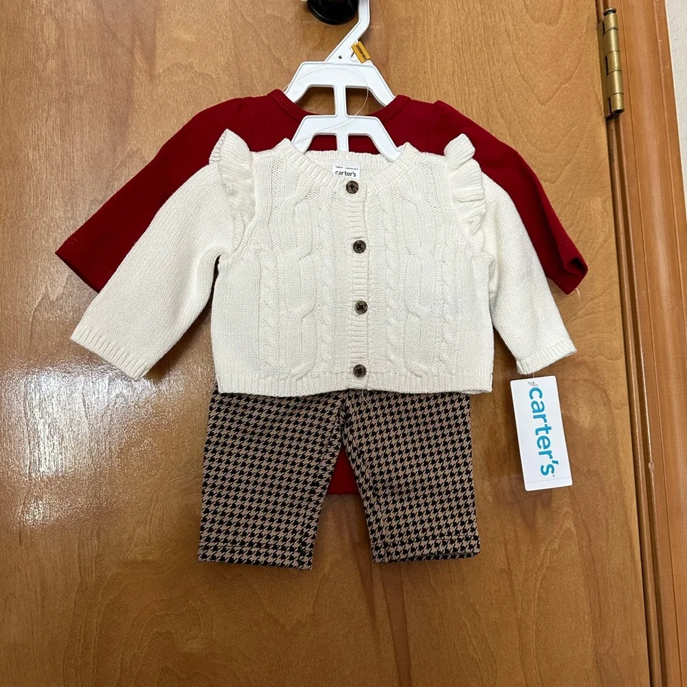 Newborn sweetest Christmas 3 piece set holly houndstooth leggings